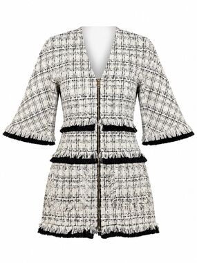 Alexis Tweed Fringe Zip Mini Dress